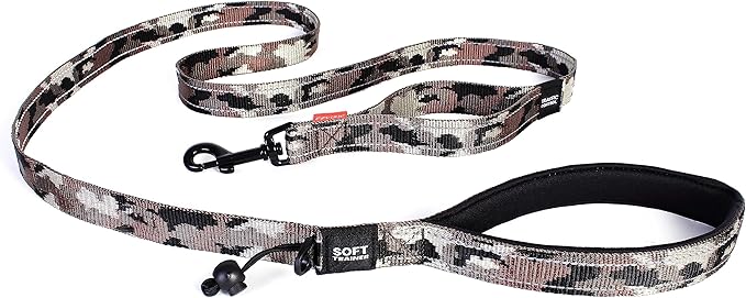 EzyDog Soft Trainer LITE Dog Leash, 6 ft. Leash - 72”, Green Camo | Traffic Control Handle, Ideal for Dogs over 26 lbs., 1" Wide Soft Touch Webbing, Reflective Stitching, Accessory Attachment,
