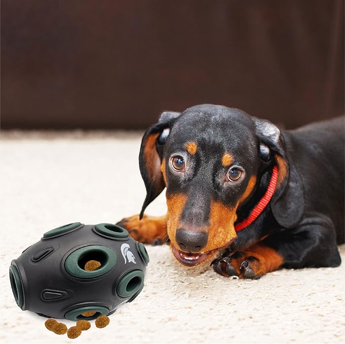 NCAA Michigan State Spartans Football Treat Dispensing Toy for Dogs and Cats, Rubber Ball Dog Toy, Interactive Fun Dog Treat Toy, Natural Rubber Dog Feeding Toy