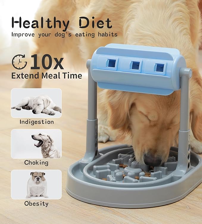 Upgraded Adjustable Slow Feeder Dog Bowl – Interactive Puzzle Food Dispensing Toy for Small/Medium Dogs, Relieves Anxiety and Boredom, Enhances IQ Training