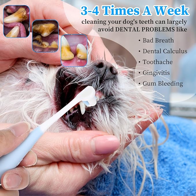 Tucnoeu 3 Pcs Small Dog Toothbrush Kit: Silicone 360 Pet Tooth Brushes for Dogs Cat, 3-Sided Dog Toothbrush Set of 3 Different Shapes PP+Nylon
