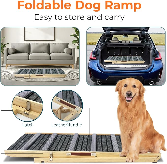 Dog Ramp for Couch and Bed, Portable Pet Ramp with 6 Adjustable Heights (14''-25''), Stable Pine Wood Pet Steps with Non-Slip Surface for Small Dogs and Cats