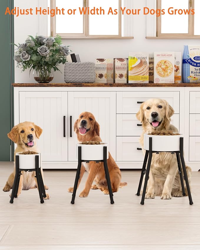 Piskyet Raised Dog Bowl Stand for Large Dogs Adjustable Elevated Dog Bowl Fits 6-10" Bowls, Height Adjustable to 7.5-15" Tall,Single Food and Water Stand Feeder(Bowl not Included)