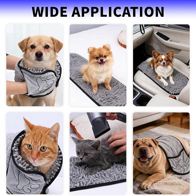 3PCS Dog Bath Kit,Dog Bath Brush | Dog Bath Gloves | Microfiber Dog Towel 26'' X 11'' Extra Soft Plush Chenille Dog Drying Towel to Dry Soggy Large Pets & Small Puppy (B-3 Kits)