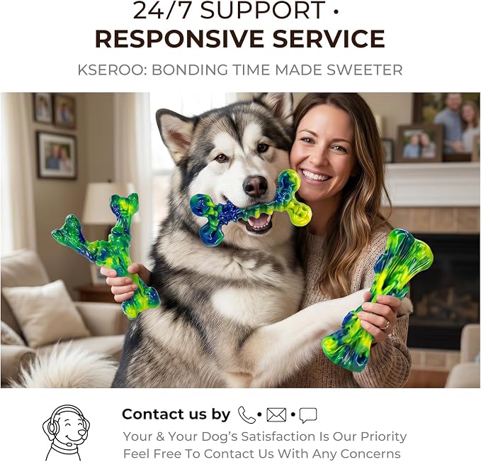 Kseroo Dog Chew Toys, 3-Pack, Peanut Butter, Medium & Large Dogs, Green | Indestructible, Heavy Duty, Rock-Hard Solid Nylon Bones for Medium/Large Dogs 25-100lbs, Tough, Long-Lasting, Keep Them Busy