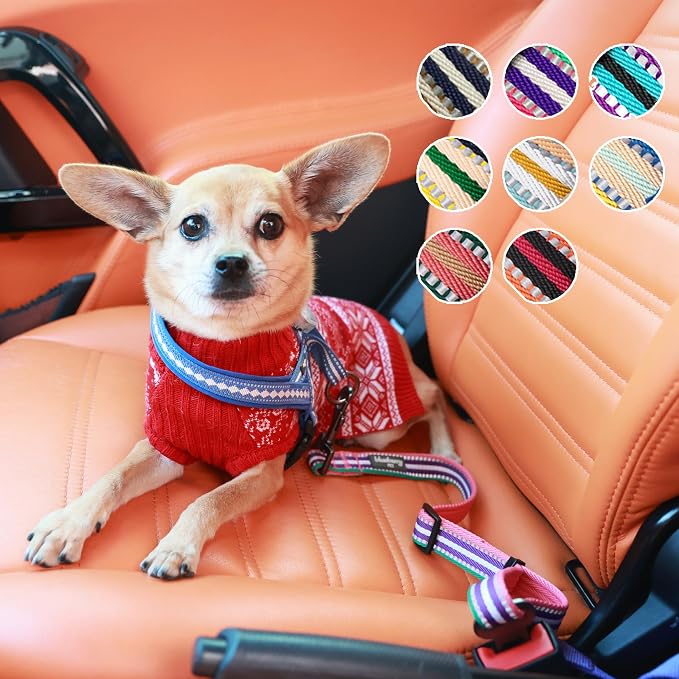 Blueberry Pet 6 Colors 3M Reflective Multi-Colored Stripe Adjustable Dog Seat Belt Tether for Dogs Cats, Orange and Black, Durable Safety Car Vehicle Seatbelts Leads Use with Harness