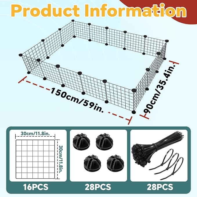16 Panels Small Animal Playpen, Dog Puppy Playpen, Bunny Pen, Guinea Pig Cages, Rabbit Enclosure Indoor, Indoor Outdoor Black Metal Wire Yard Fence