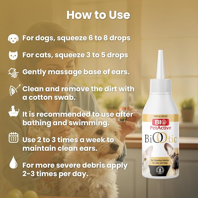 Bio PetActive BioOtic Ear Cleaner for Dogs and Cats, 3.38 fl oz