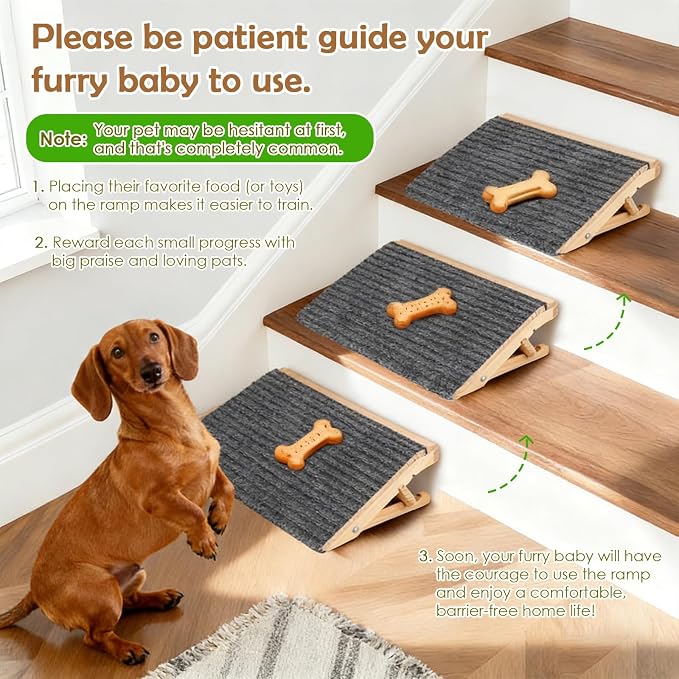 Adjustable Dog Ramp for Stairs, 2-Height Foldable Wooden Pet Steps | 3 Pack, 4.3"/5.5"H, Gentle on Joints, for Small & Senior Dogs, with Anti-Slip Carpet, Solid Wood, 170 lbs, No Assembly