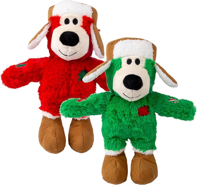 KONG Christmas Winter Hat Wild Knots Bear Dog Toy – (2 Pack, Small/Medium)
