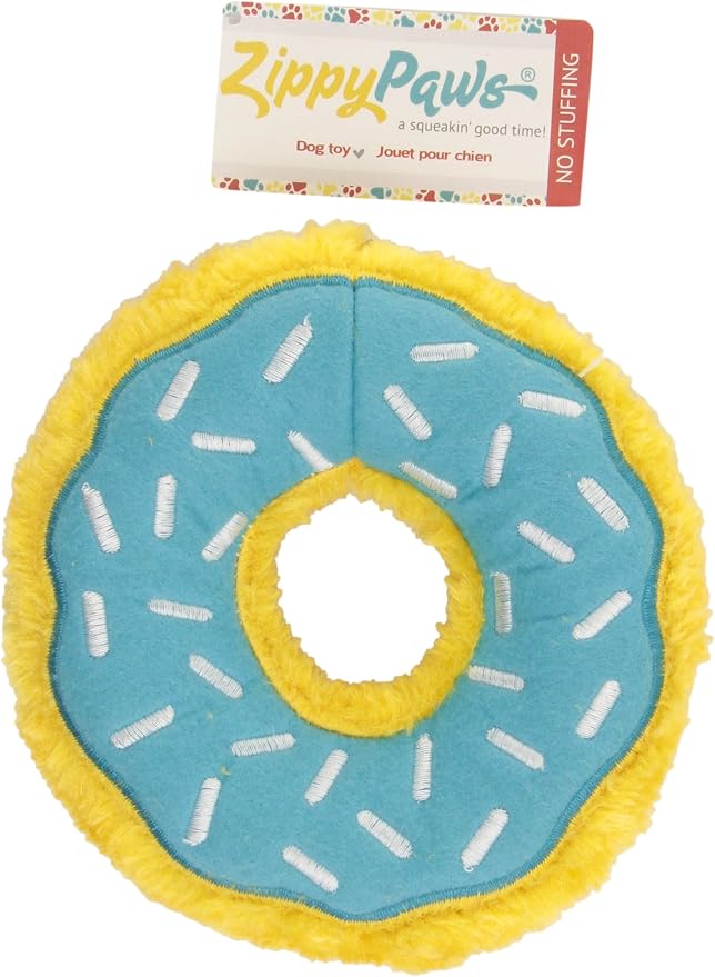 ZippyPaws Donutz No Stuffing Dog Toys to Keep Them Busy - Blueberry Donut | For Small and Medium Dogs, Squeaky Pet Toy for Boredom, Unstuffed Chew Toy, Soft Plush Puppy Products