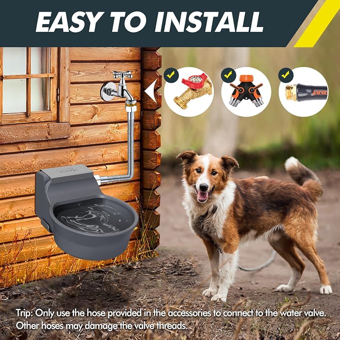 67OZ Automatic Water Dispenser for Dogs Cats Patented Auto-Filling Dog Water Bowl Dispenser Wall-Mount Saving Space Outdoor Dog Waterer Feeder Includes Fixed Part Copper Connector 3/4'' Water Hose