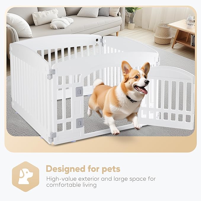Simple Deluxe 24" 4-Panel Dog Playpen, Durable Pet Playpen with Secure Locking Door for Puppies & Small/Medium Dogs, Portable & Foldable Pet Fence, White