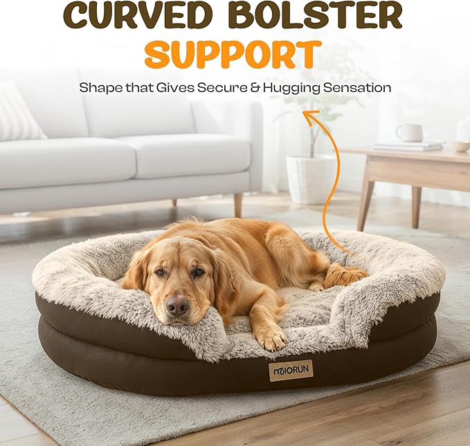 Fluffy Orthopedic Calming Plush Sofa Dog Bed - Medium &amp; Large, 43in, Coffee