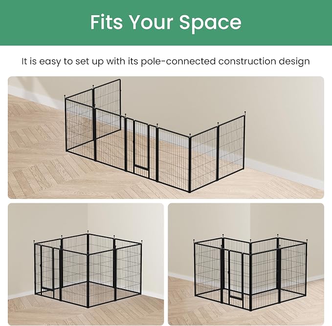 HealSmart Dog Playpen, 40in 8 Panels, Black