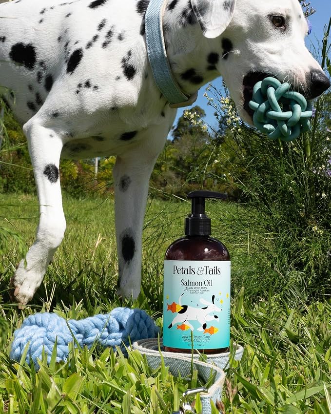 Petals & Tails Wild Alaskan Salmon Oil for Dogs & Cats – 100% Pure Omega-3 Fish Oil Supplement – Supports Skin, Coat, Joints & Heart – No Blends – 12 oz
