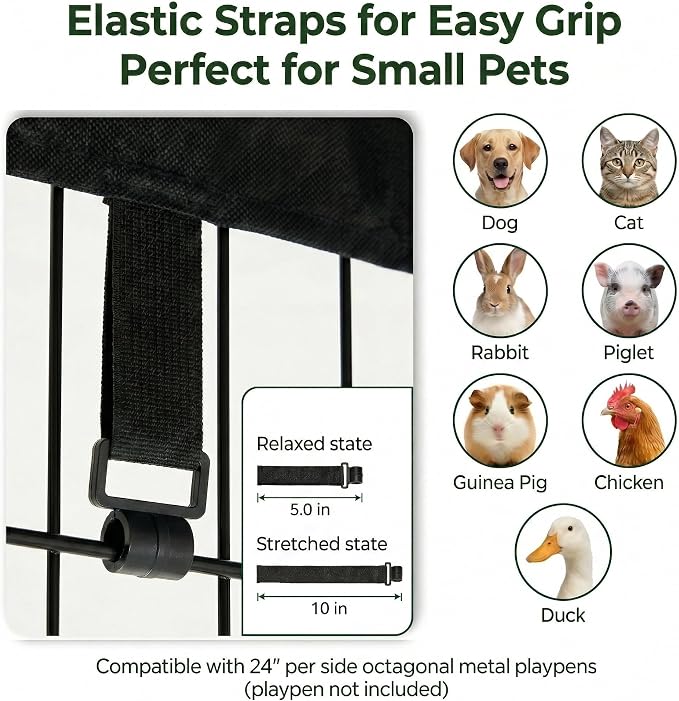 PJYuCien Octagonal Playpen Top Cover for 24" Side Metal Pet Pen, Half Mesh Half Oxford with Silver Coating & Snap Hooks, Predator & Weather Protection, Cozy Den for Puppy Small Animals, Gray