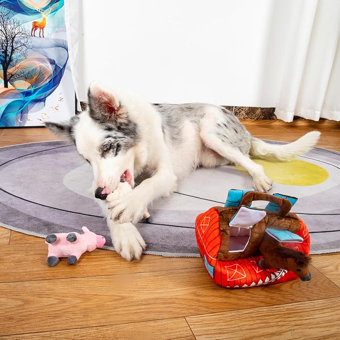 Hollypet Squeaky Hide and Seek Dog Toys for Small and Medium Dogs, Farm | Interactive Plush Stuffed Dog Squeak Toys for Small Medium Sized Dogs and Non-Aggressive Chewers, Puppy Teeth Clean Chew Toys