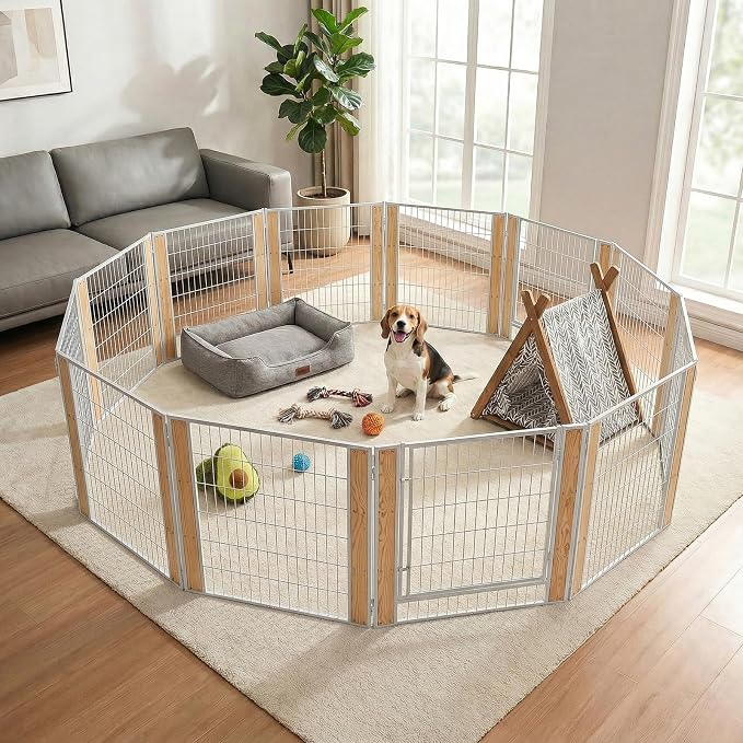 Heavy Duty Dog Playpen, 32in H 12 Panels, White