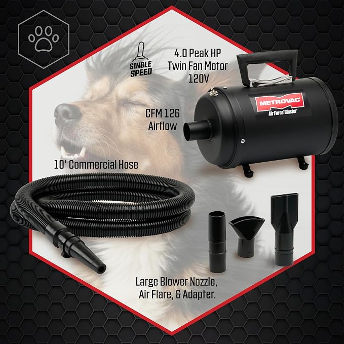 METROVAC Air Force Blaster B-3 Single Speed Dog Hair Dryer | High Velocity Pet Grooming Blower All-Steel Made in USA
