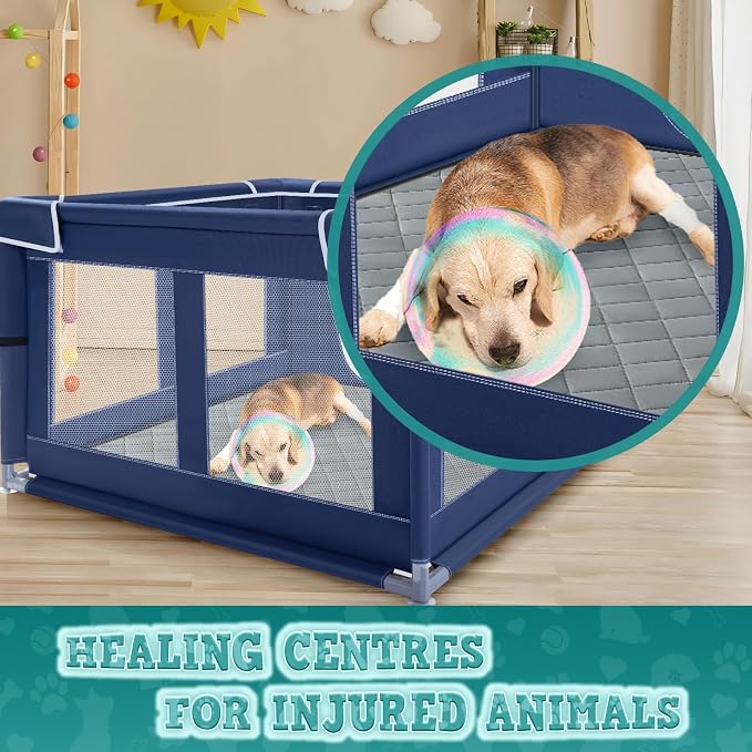 XVISHX 42x42 Inches Puppy Playpen with Dog Pads, Dog Playpen for Puppies or Small Dogs, Pet Playpen for Indoor & Outdoor, Sturdy Safety DogPen with Thickened Fabric, High-Strength Nylon Wire Mesh
