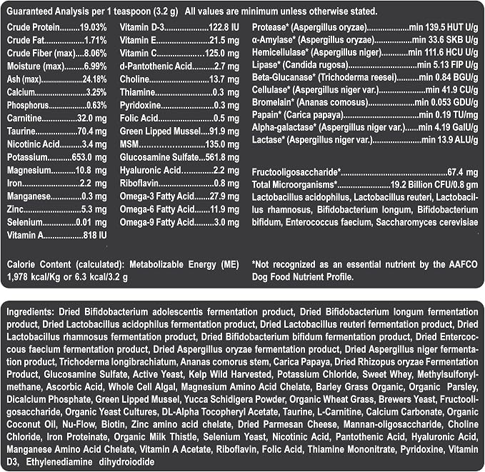Dogzymes Complete - Probiotics, Prebiotics, Glucosamine, Chondroitin, MSM and Hyaluronic Acid, Complete Skin and Coat Care (2 Pound)