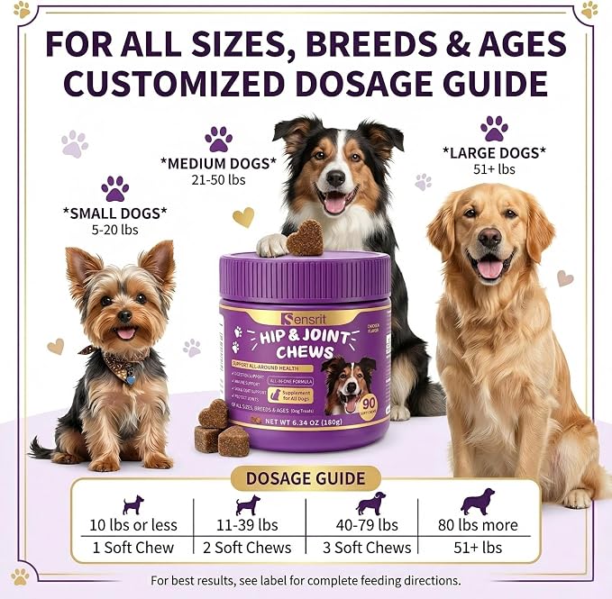 Hip and Joint Chews for Dogs - All-in-One Mobility Support with Glucosamine, MSM, Chondroitin & Green Lipped Mussel - 90CT Chicken Flavor - Helps with Dog Stiffness, Limping & Recovery.