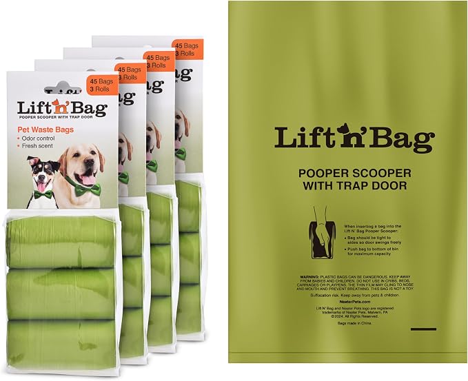 Neater Pets Lift N’ Bag Extra-Capacity Dog Poop Bags Rolls, 20% Thicker Leakproof Poop Bags for Dogs, Extra-Large Dog Pooper Scooper Refill Bags, 12 Rolls - 180 Count, Lavender Scent, 14.25” x 9.5”