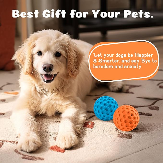 HIPPIH Indestructible Squeaky Dog Toys, Interactive Dog Balls 2 Pack | Chew Toys for Aggressive Chewers, Natural Rubber, Large/Medium Dogs, Tough Puppy Teething Toy, Relieve Anxiety