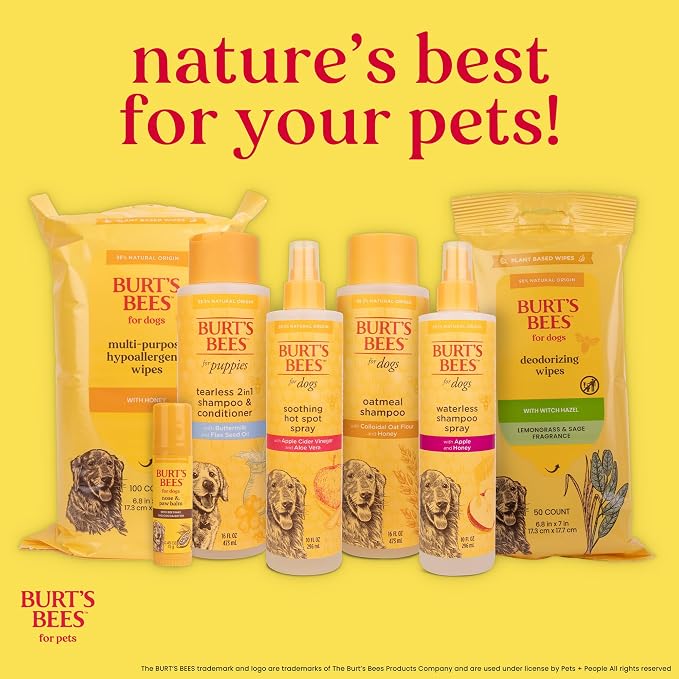 Burt’s Bees for Pets Multipurpose Dog Wipes, Honey and Grapefruit Scent - Hypoallergenic, 98% Natural Origin Wipes That Cleanse and Deodorize, Gentle Formula, 100 Count