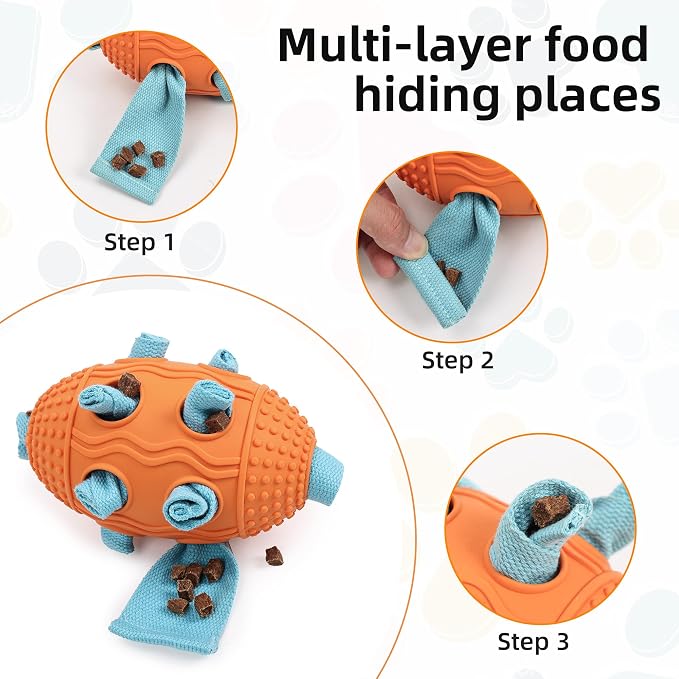 Interactive Dog Toy, Food Dispensing Puzzle Toy for Boredom Relief (Orange) | Designed with a Textured Rubber Surface and Multiple Openings for Treats or Kibble, Training Activities and Chew