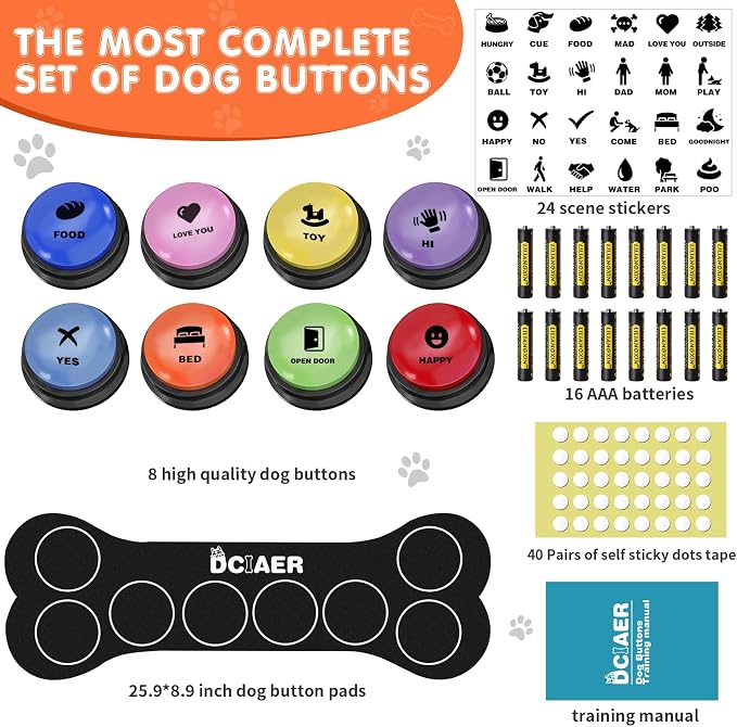 Dog Buttons for Communication, 8 Recordable Buttons, with Mat & Batteries