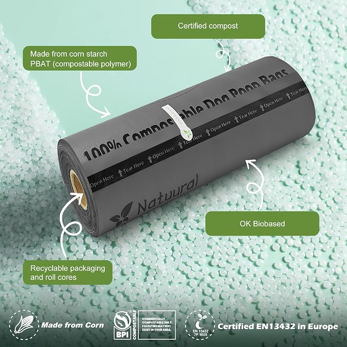 Compostable Dog Poop Bags-300 Bags 1Rolls, Poop Bags for Dogs Made of Cornstarch, Lavender Scented, Ideal for Backyard or Home and Cat Litter Disposal