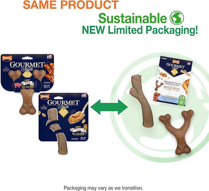 Nylabone Gourmet Style Strong Chew Toy Bundle, Chew Toys for Dogs, Bacon & Peanut Butter Flavor, Small/Regular (2 Count)