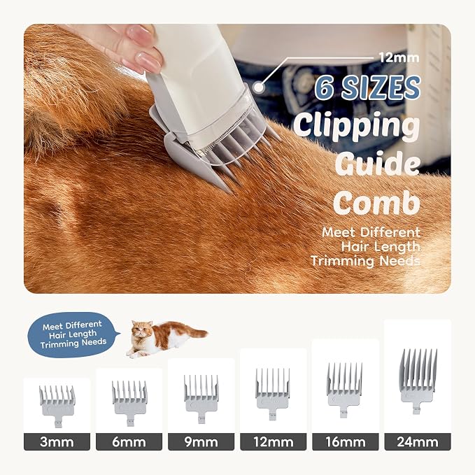 DUMOS Pet Grooming Vacuum Kit, 3 Adjustable Suction Modes, 2.5L | Dog Hair Clipper, 5 Professional Grooming Tools with Low Noise Cat Hair Clippers, Ivory