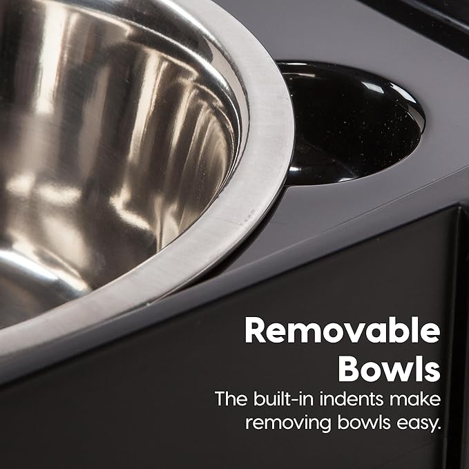 IRIS USA Dog Bowls Elevated with Storage, 9" H Raised Feeding Station with Airtight Food Container Holds Up to 13 lbs, Dog Bowl Stand for Small Dogs, Indoor Pet Feeder, Smoke/Black