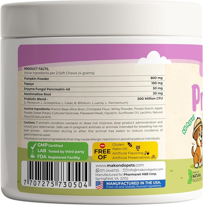Dog Probiotics with Digestive Enzymes, Allergy Relief. 120 Soft Chews