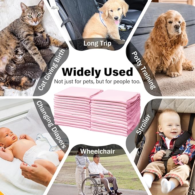 Basics Dog and Puppy Pee Pads with 4-Layer Leak-Proof and Quick-Dry Design for Potty Training, 13” x 17” Ultra Absorbent Disposable Changing Pads for Small Pets -Pink(25 Count)