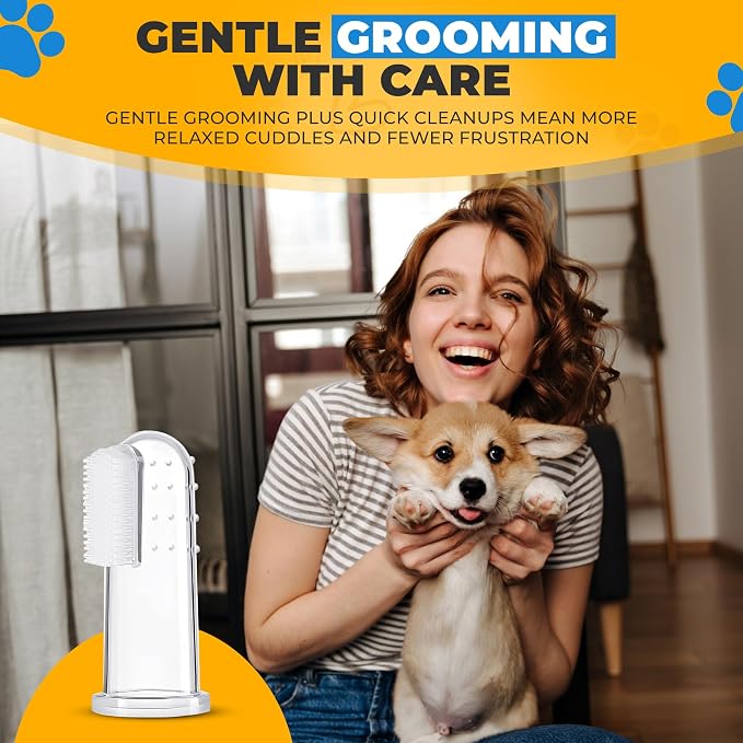 Dog Toothbrush Kit with Travel Cases – 4 Silicone Finger Toothbrushes for Dogs & Cats – Pet Dental Care, Dog Teeth Cleaning, Plaque & Tartar Control, Fresh Breath – Free QR Dental Guide Included