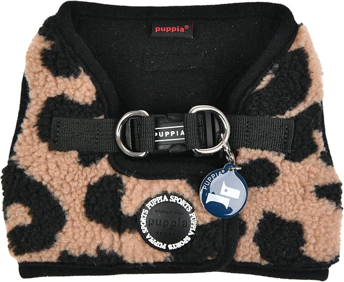 Puppia Serval Vest Dog Harness Step-in Warm Winter Leopard Pattern for Small and Medium Dog, Beige, Large
