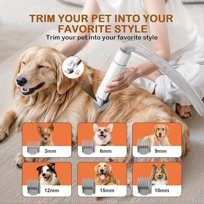 Dog Grooming Vacuum, Dog Grooming Kit with Pet Clipper Nail Grinder, 6 Pet Grooming Tools（Mahogany）