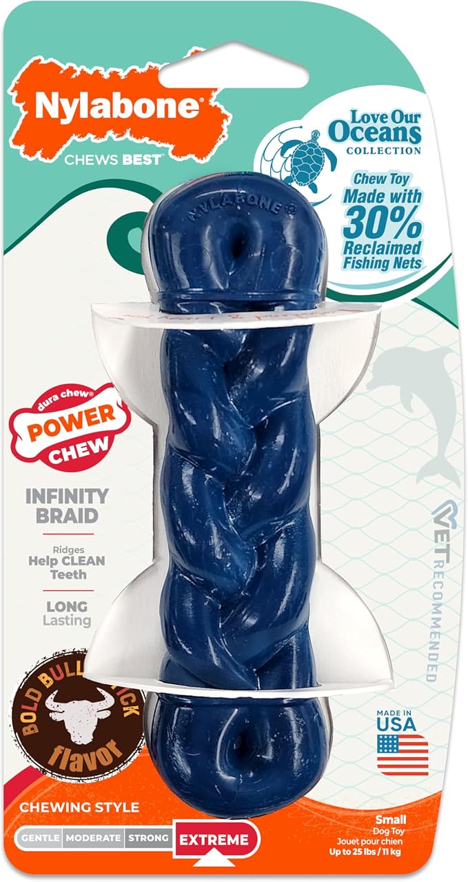 Nylabone Power Chew Love Our Oceans Infinity Braid Dog Chew Toy, Small | Bully stick flavor, durable chew toys, long lasting, flavor throughout, for dogs up to 25 lbs, teeth-cleaning textures