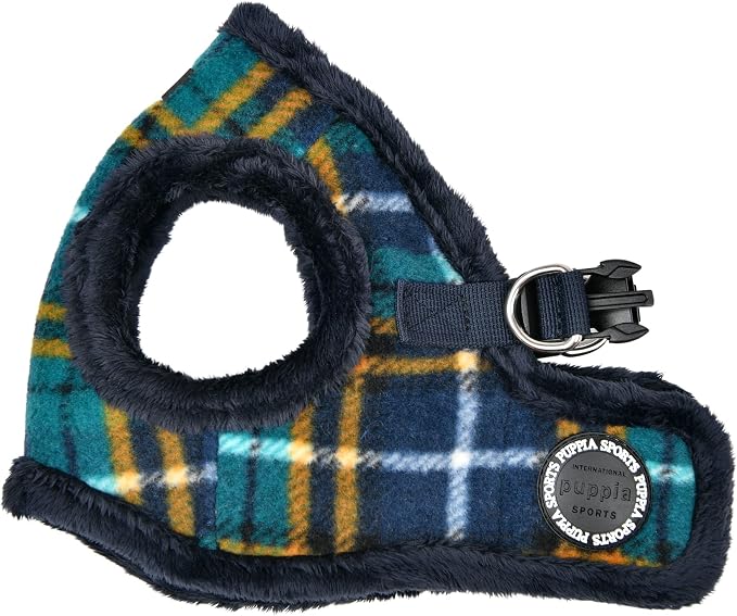 Puppia Norman Vest Dog Harness Step-in Warm Winter Checkered Pattern for Small and Medium Dog, Navy, Large