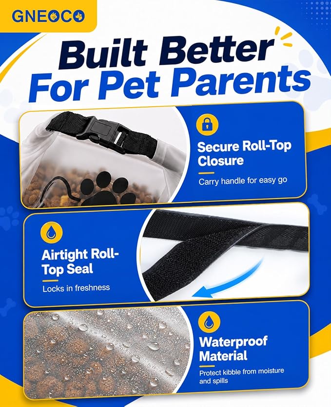 Airtight Dog Food Storage Bag 25-Cup with Roll-Top Closure, TPU, Transparent