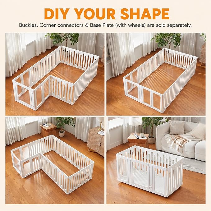Mobile Acrylic Dog Playpen Indoor with Bottom Panels & Wheels, Puppy Play Pen with DIY Easy Assemble, Moveable Pet Fence for Puppies (24''Tall, 8 Panels + 4 Bottom Panels + 8 Wheels)