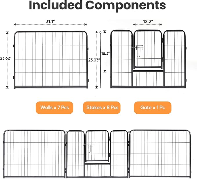 Simple Deluxe Dog Playpen, 24in 8 Panels, Black