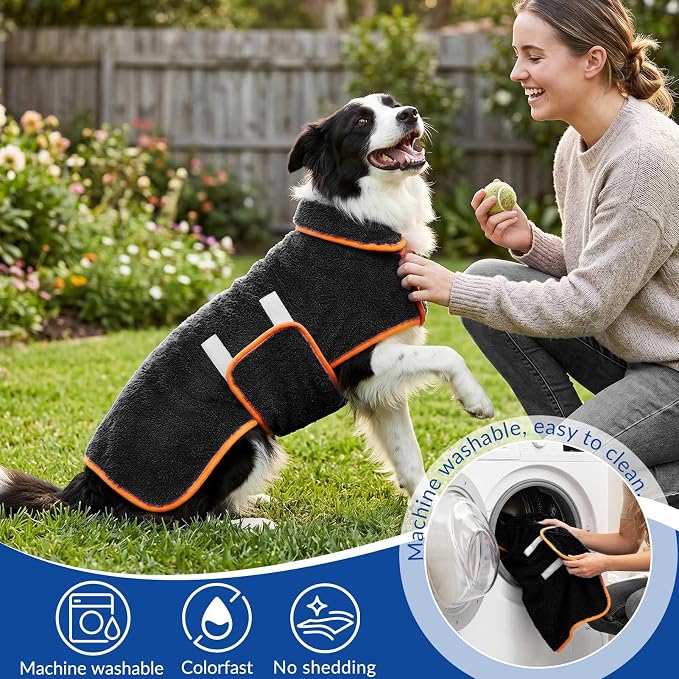 Bienbee Dog Bathrobe, Quick Drying Super Absorbent Pet Robes for Small Medium Large Dogs, Drying Coat for After Bath & Swim, Warm & Cozy Dogs Towels, Dog Puppy Bath Supplies, Black XL