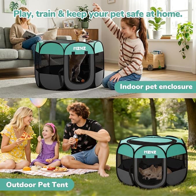 Dog Cat Playpen, Portable Small Animal Playpen Crate Indoor for Dogs Cats Rabbits, Foldable Guinea Pigs Bunny Cage Enclosure for Outdoor, Pop Up Dogs Cats Tent Kennel with Carrying Case, Blue