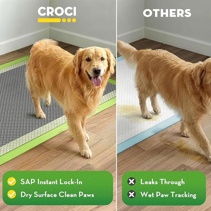 CROCI Dog Pads Extra Large, 30"x36" XXL Puppy Pads, 2X Odor-Control with Charcoal & Bamboo Material, 4-Corner Adhesive Tabs, Super Absorbent & Leak-Proof (30 Counts)