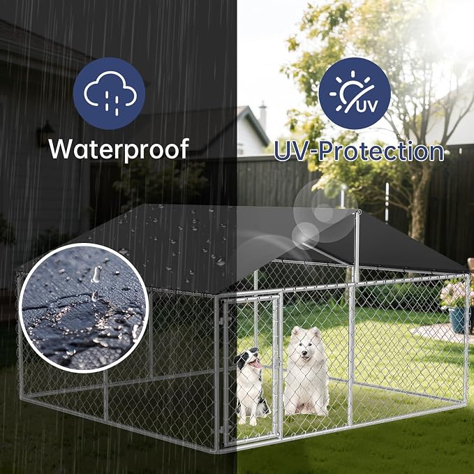 Petony 120"x 120" Outdoor Dog Enclosure Heavy Duty Dog Kennel House Mesh Dog Big Cage Pet Kennel Steel Fence with Secure Lock