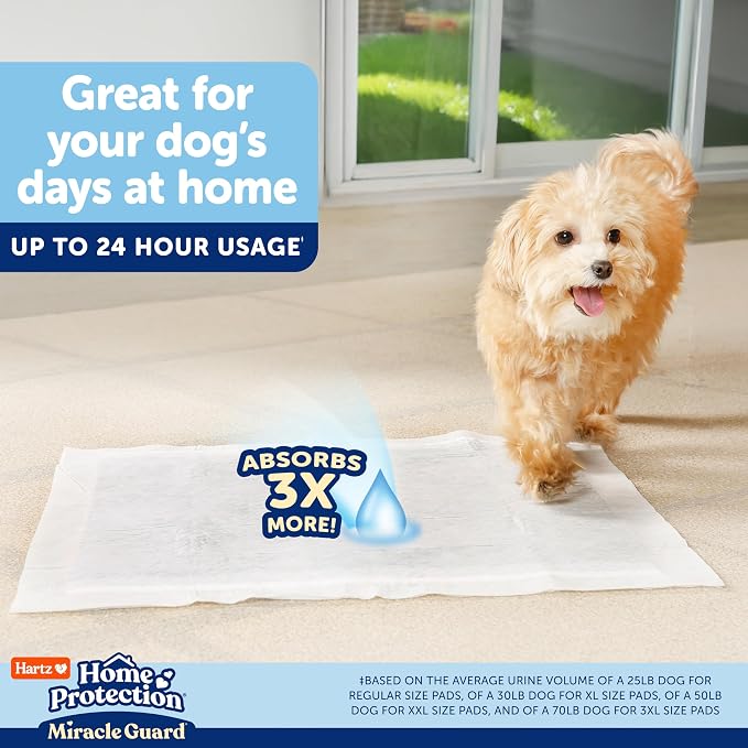 Hartz Miracle Guard Dog and Puppy Dog Pads Max Absorbency 24 Hour Use Odor Eliminating No Leaks, 2XL Size 20 Count